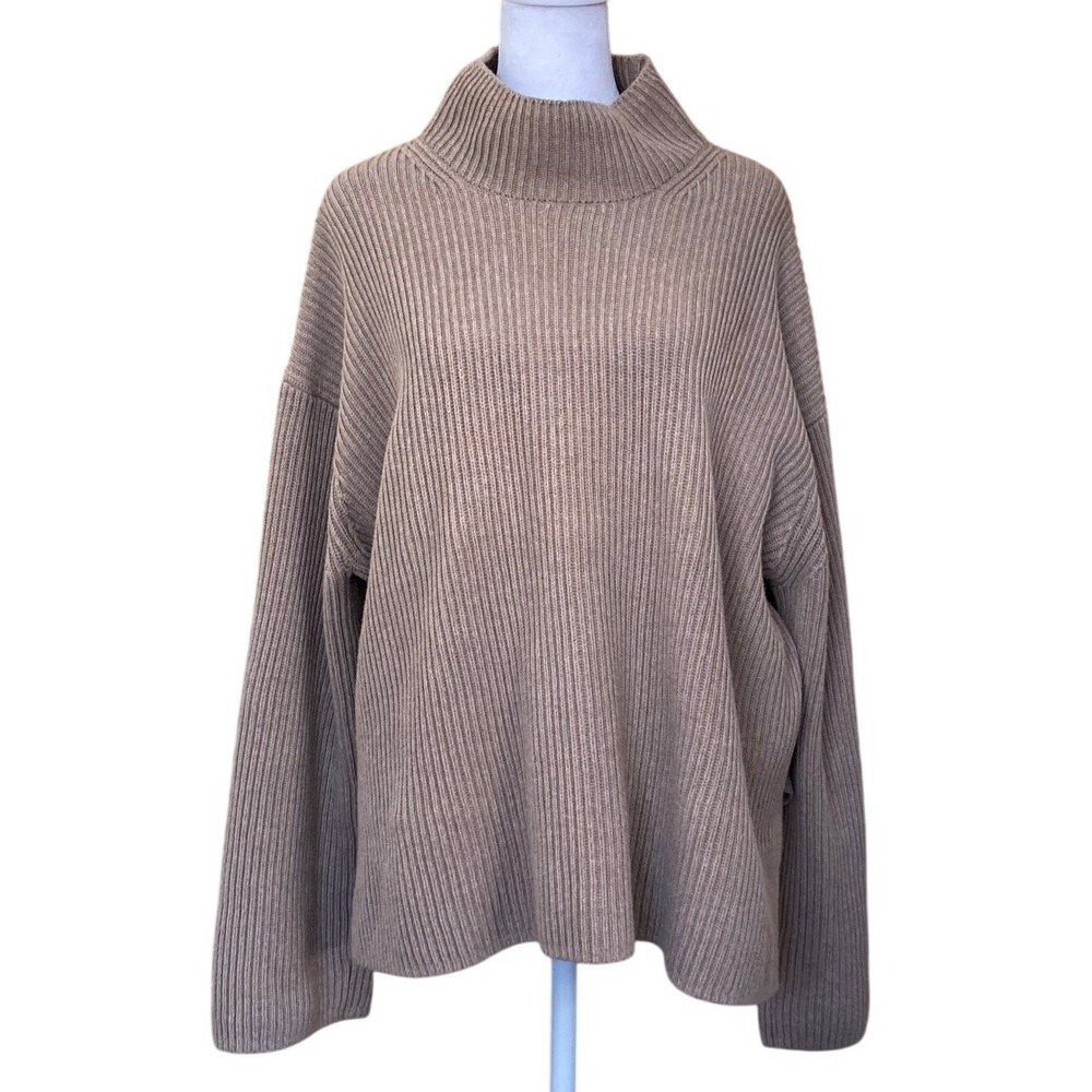 Gap Ribbed Cotton Oversized Brown Mock Neck Sweater Large Heritage‎ Cabin Gorp